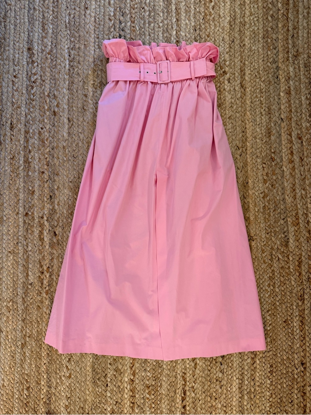 MSGM Pink Paperbag-Waist Midi Skirt with Belt